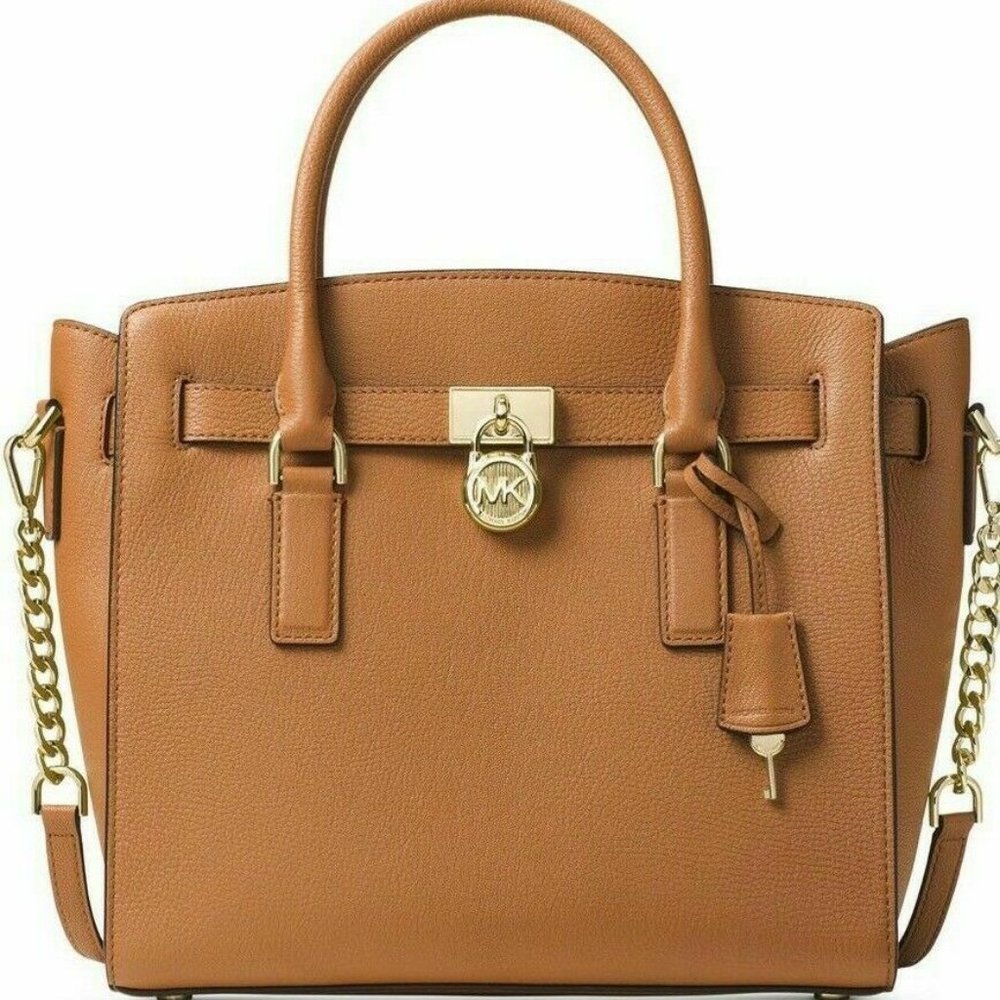 MICHAEL KORS LARGE HAMILTON STUDIO BROWN ACORN LEATHER SATCHEL BAG PURSE NWT
